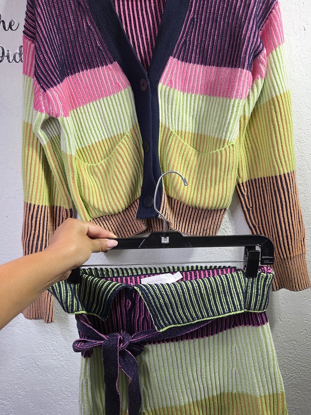 SIMKHAI Jonathan Simkhai Safford Cotton Cashmere Striped Cardigan Skirt Set XS